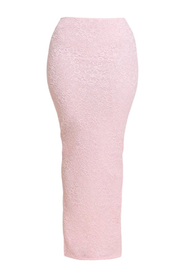 The Cinched Lace Corset Maxi Set in Baby — packshot