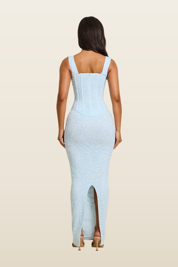 The Cinched Lace Corset Maxi Set — model back
