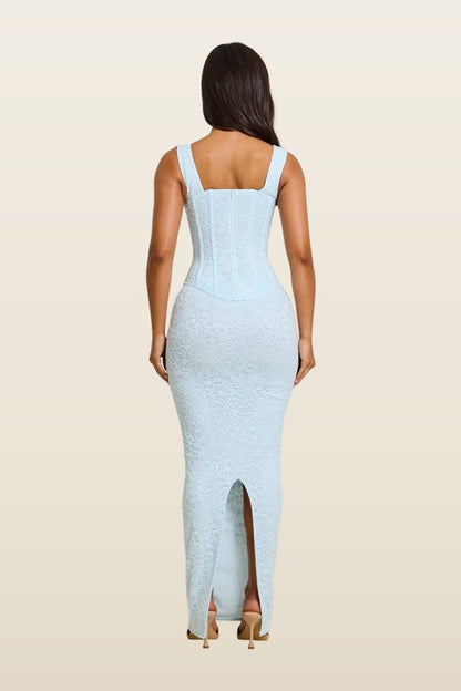 The Cinched Lace Corset Maxi Set — model back