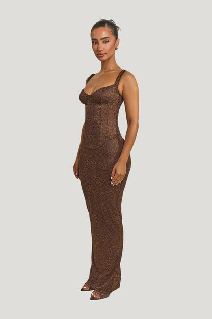 The Cinched Lace Maxi Skirt — model side