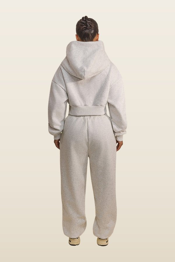 The Classics Cropped Zip Hoodie in Grey Marl — model back