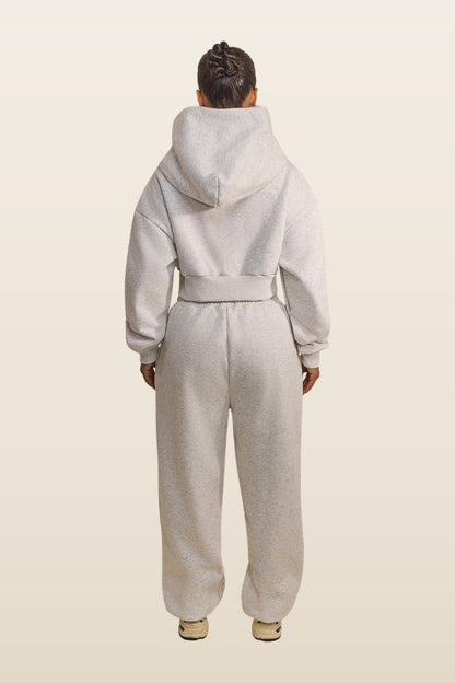 The Classics Cropped Zip Hoodie in Grey Marl — model back