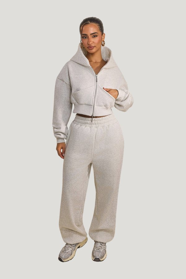 The Classics Cropped Zip Hoodie in Grey Marl — model front