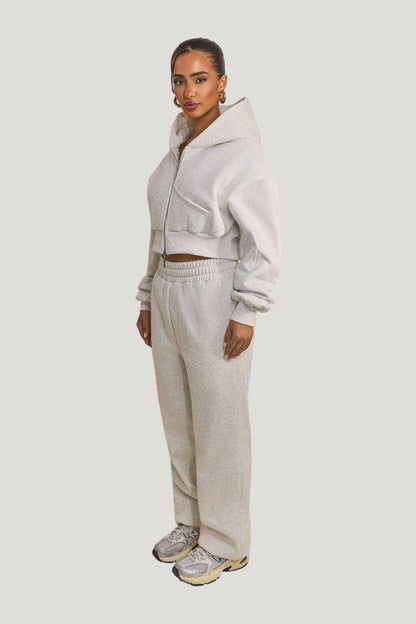 The Classics Cropped Zip Hoodie in Grey Marl — model side