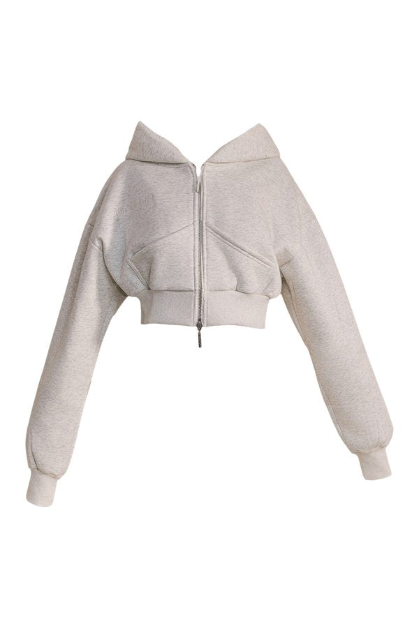 The Classics Cropped Zip Hoodie in Grey Marl — packshot