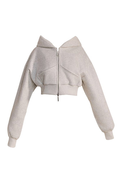 The Classics Cropped Zip Hoodie in Grey Marl — packshot