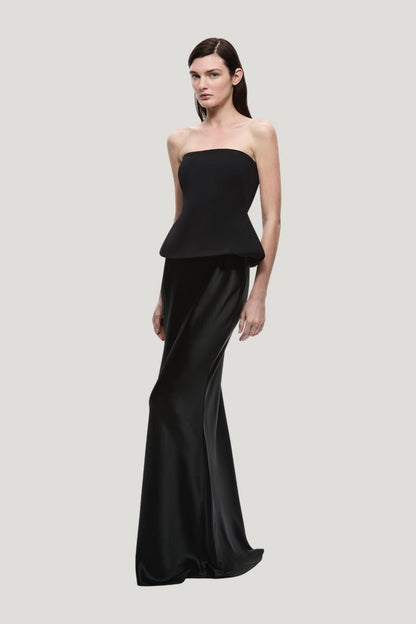 The Padded Satin Gown — model side