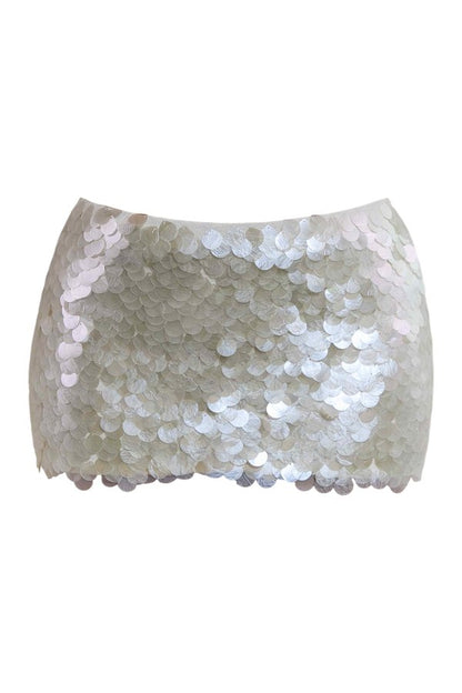 The Shimmi Sequin Micro Mini Skirt in Cream Pearl — packshot