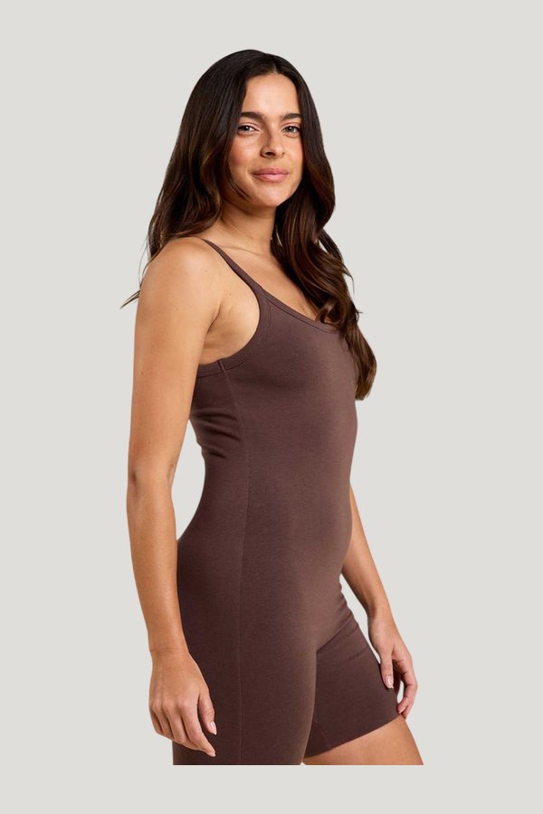Cotton Stretch The Romper | Coffee — carry 3
