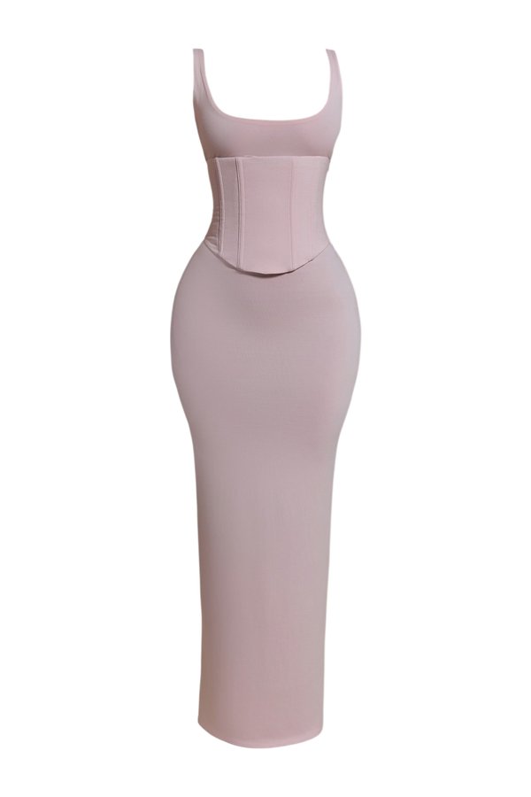 The Sandra Scoop Corset Maxi Dress in Baby — packshot