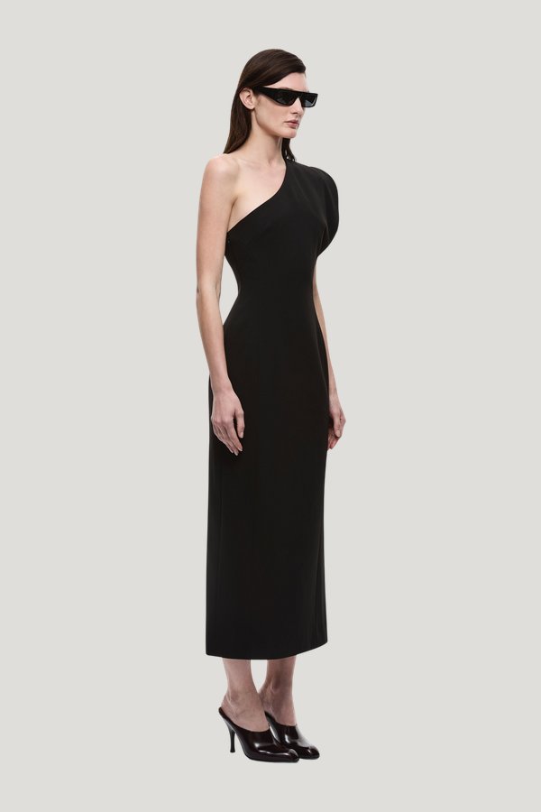 The Sculpted One Shoulder Midi Dress — model side