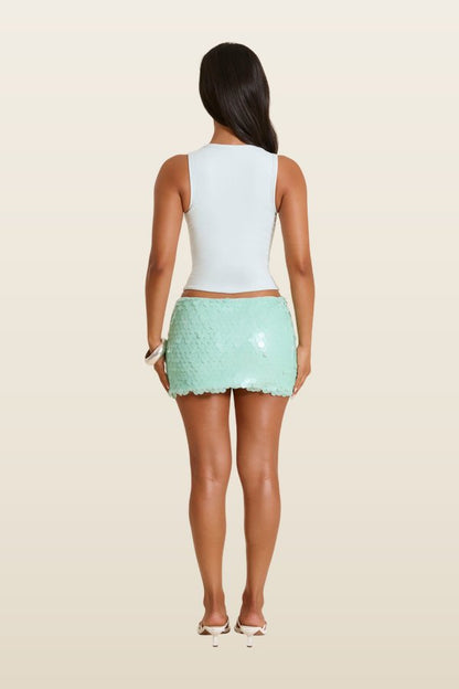 The Shimmi Mini Skirt — model back