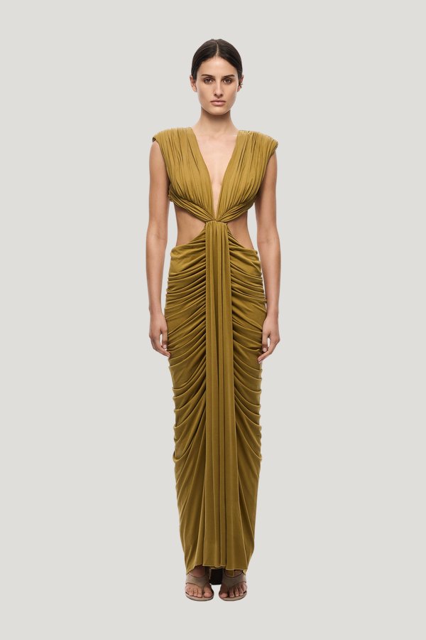 The Solacia Cupro Dress — model front