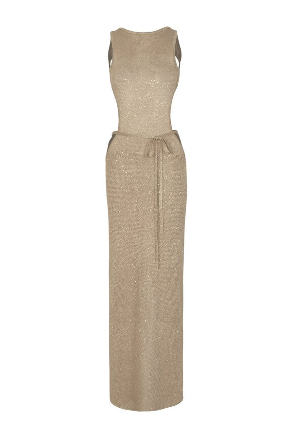 Tie Maxi Dress (Light Gold Sequin) — packshot