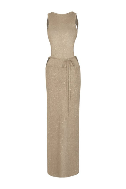 Tie Maxi Dress (Light Gold Sequin) — packshot