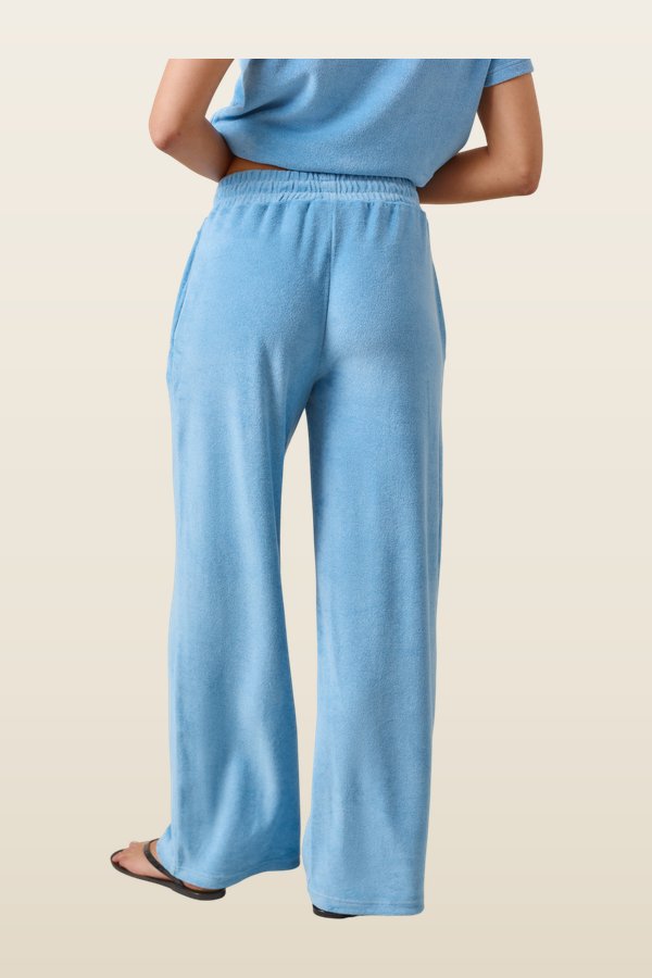 Towelling High Waist Trousers - Aqua — model back