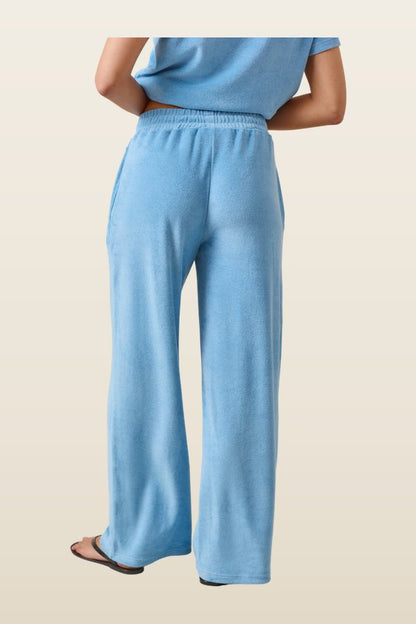 Towelling High Waist Trousers - Aqua — model back