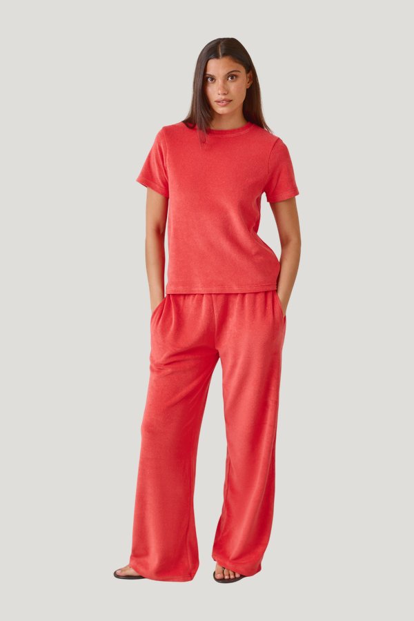 Towelling High Waist Trousers — model front