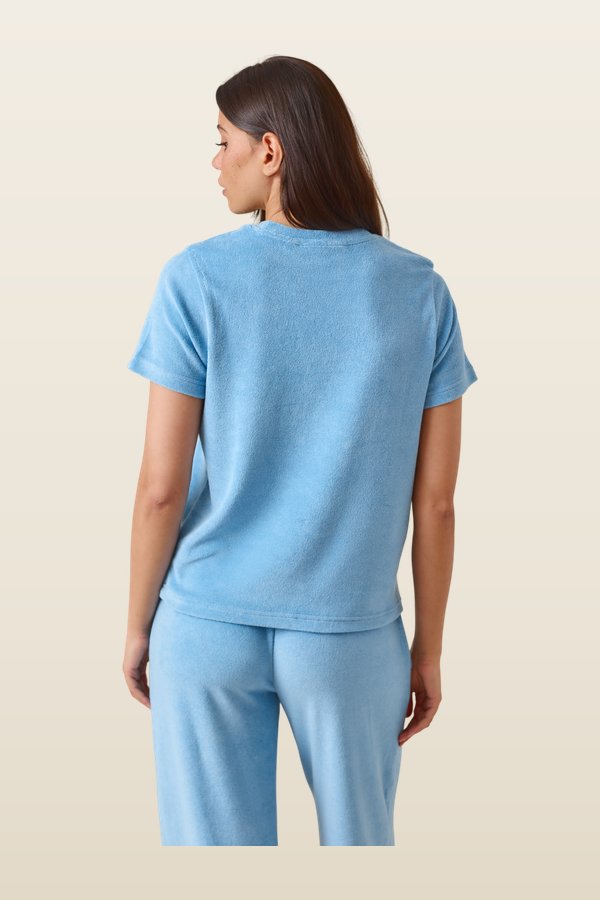Towelling Short Sleeve T Shirt - Aqua — model back