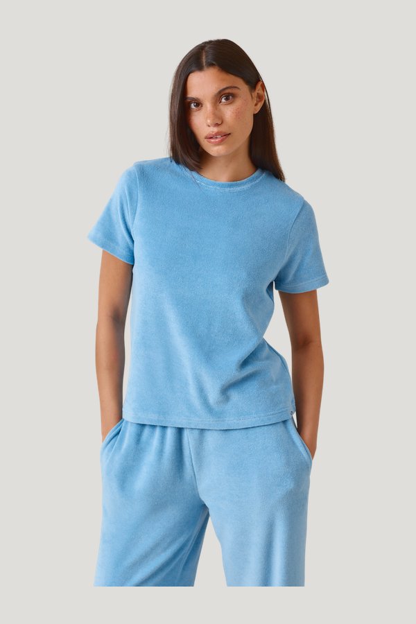 Towelling Short Sleeve T Shirt - Aqua — model side