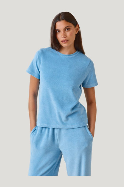 Towelling Short Sleeve T Shirt - Aqua — model side