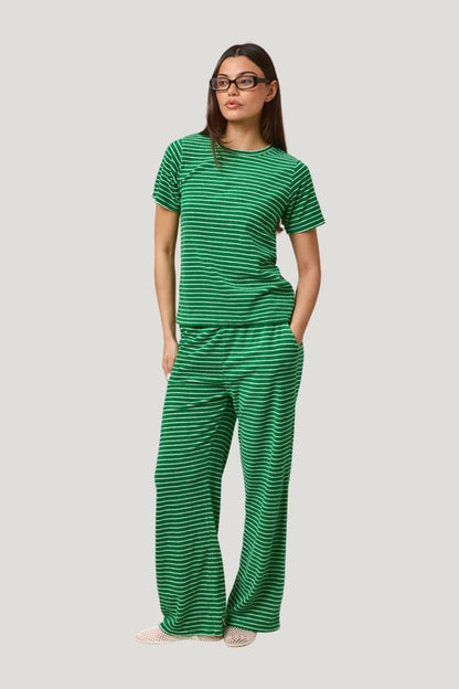 Towelling Stripe Short Sleeve T Shirt - Jelly Bean — model front
