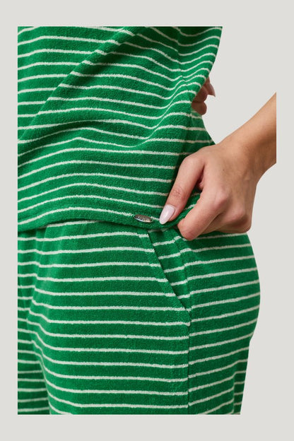 Towelling Stripe Short Sleeve T Shirt - Jelly Bean — model side