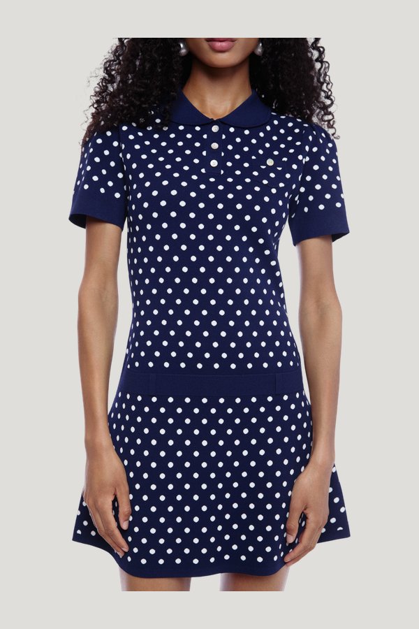 Tumi Sweater Dress In Navy White Polka Dot — extra