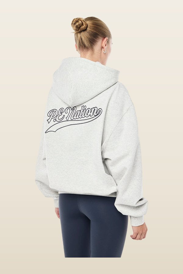 Varsity Oversized Hoodie In Grey Marle — model back