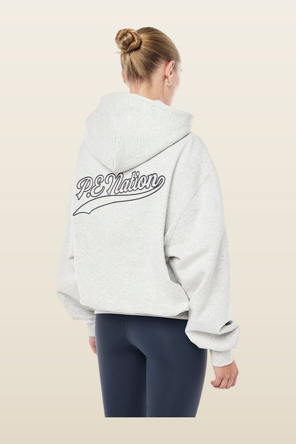 Varsity Oversized Hoodie In Grey Marle — model back