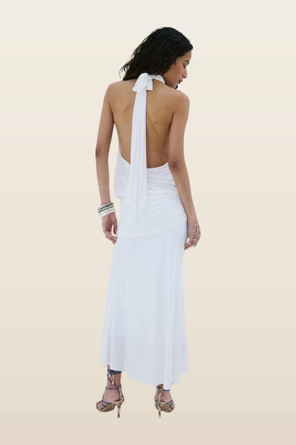 Vida Midi Dress In Ivory Spandex Jersey — model back