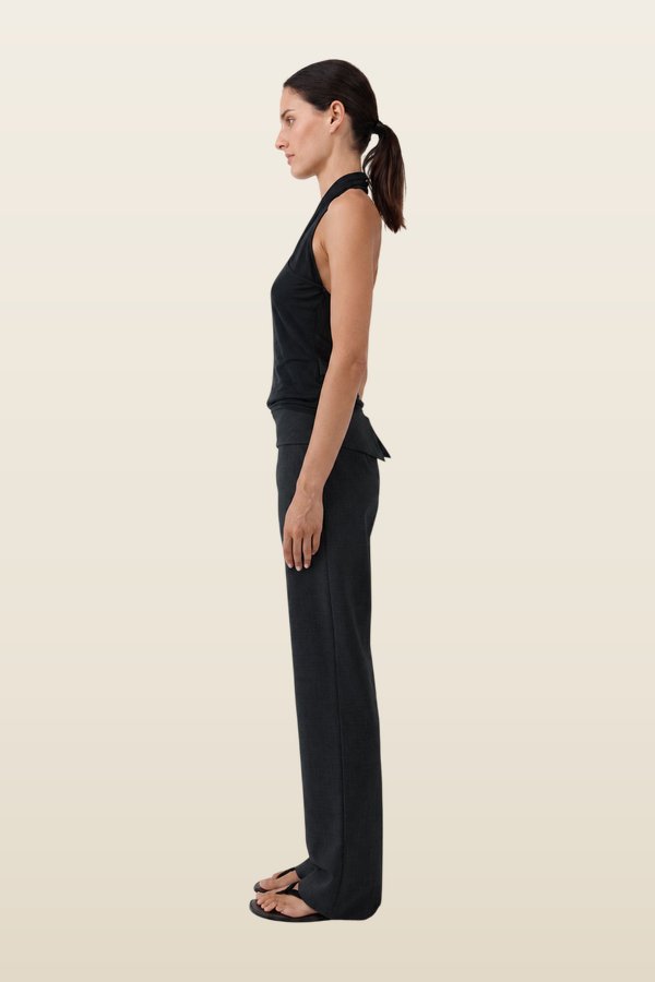 Wool Blend Studio Pants - Dark Graphite — model back