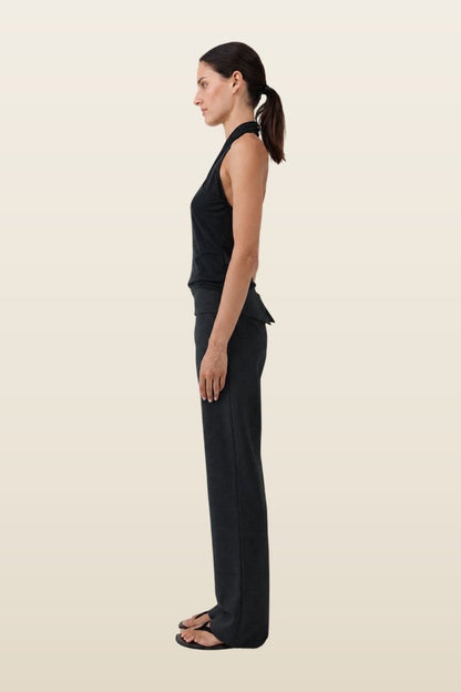 Wool Blend Studio Pants - Dark Graphite — model back