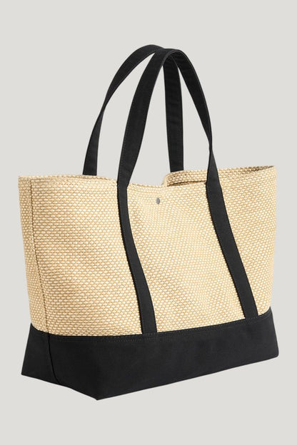 Woven beach tote — model front